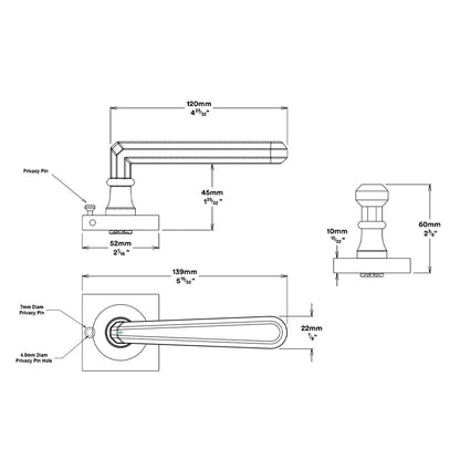 Iver Compenhagen Door Lever on Square Rose Inbuilt Privacy - Available in Various Finishes