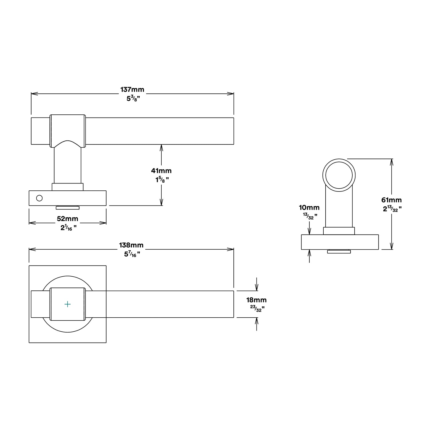 Iver Helsinki Door Lever Handle on Square Rose Passage Kit - Available in Various Finishes