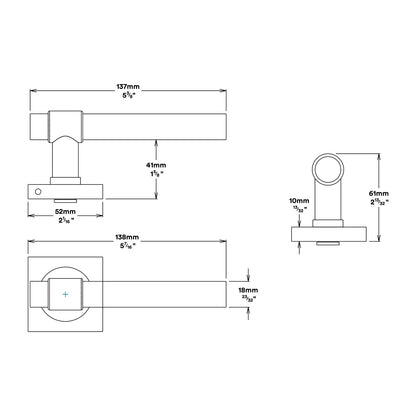 Iver Helsinki Door Lever Handle on Square Rose Passage Kit - Available in Various Finishes