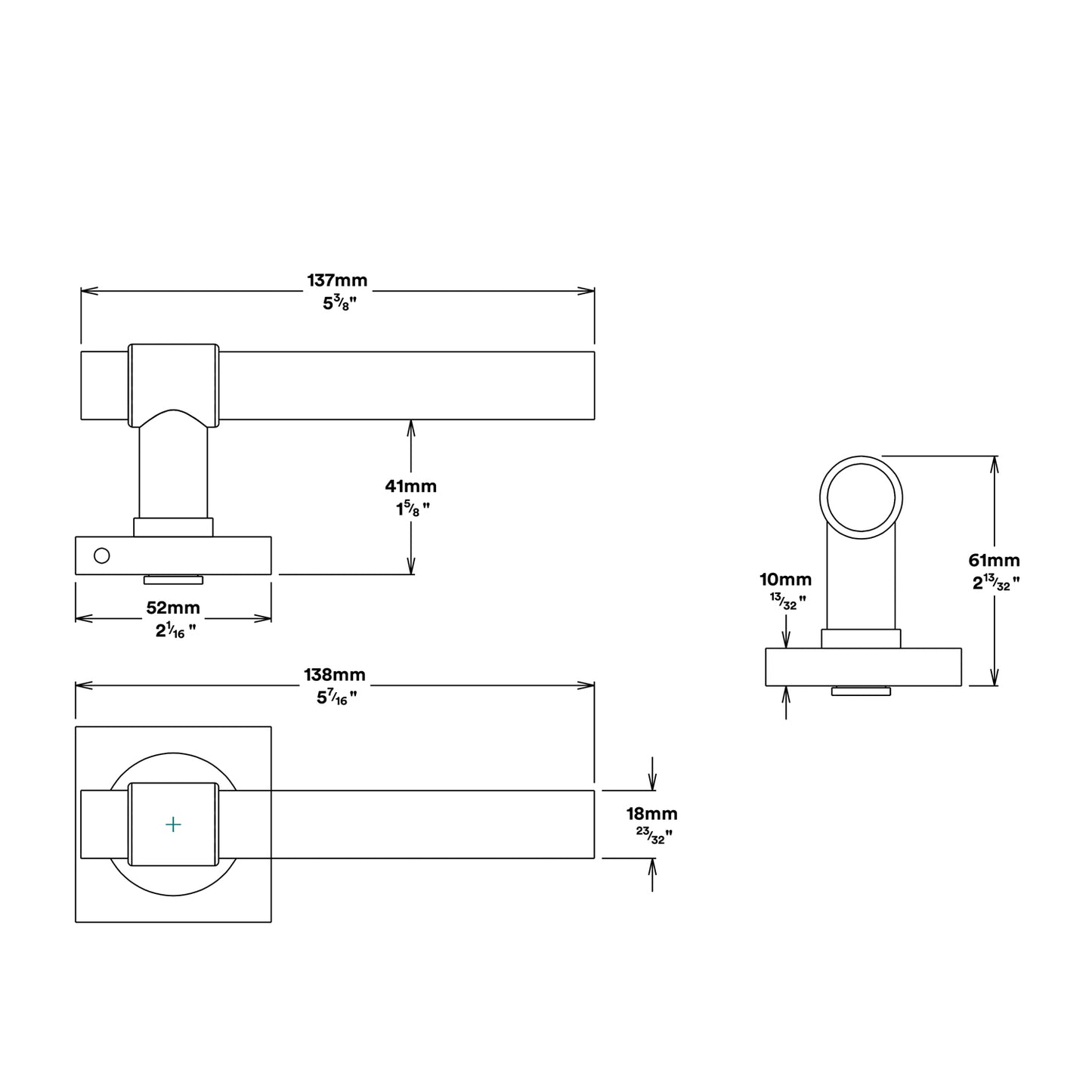 Iver Helsinki Door Lever Handle on Square Rose Privacy Kit - Available in Various Finishes