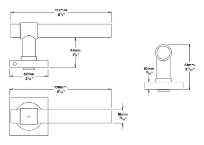 Iver Helsinki Door Lever on Square Rose Entrance Kit Key/Key - Available in Various Finishes