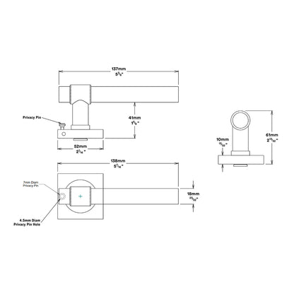 Iver Helsinki Door Lever on Square Rose Inbuilt Privacy Kit - Available in Various Finishes