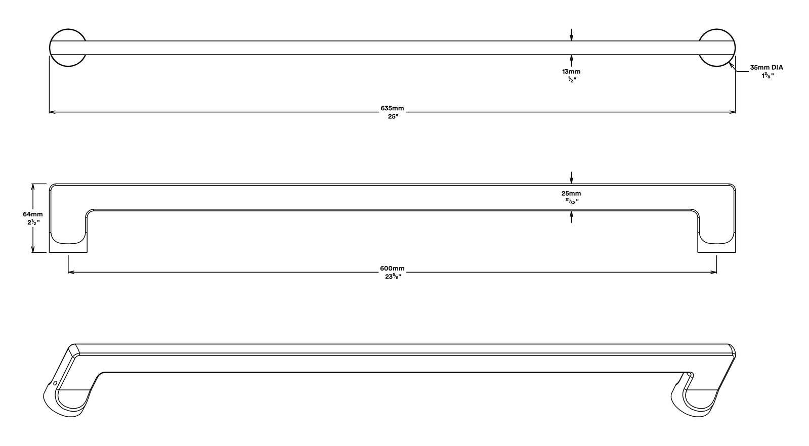 Iver Baltimore Door Pull Handle Entrance Kit Key/Thumb 600mm - Available in Various Finishes