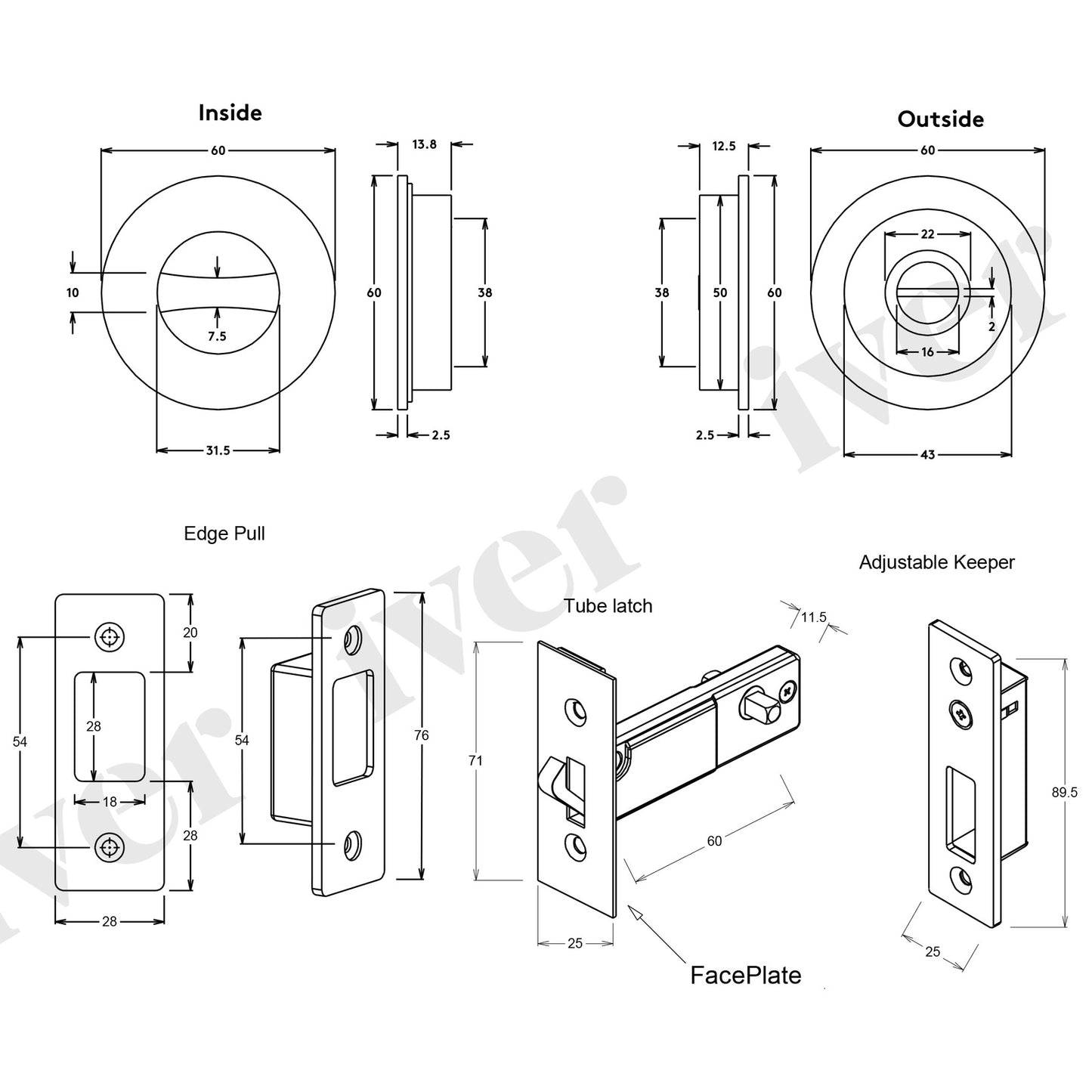 Iver Round Sliding Door Pull with Inbuilt Privacy Turn - Available in Various Finishes