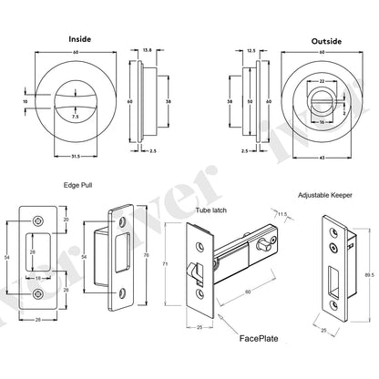 Iver Round Sliding Door Pull with Inbuilt Privacy Turn - Available in Various Finishes