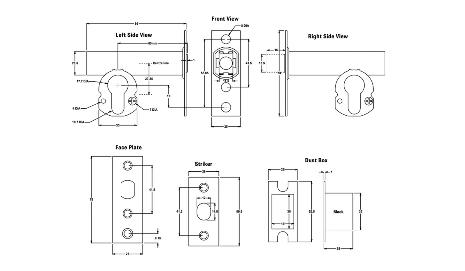 Iver Euro Mortice Deadbolt Kit 60mm Key/Key with Square Escutcheon - Available in Various Finishes