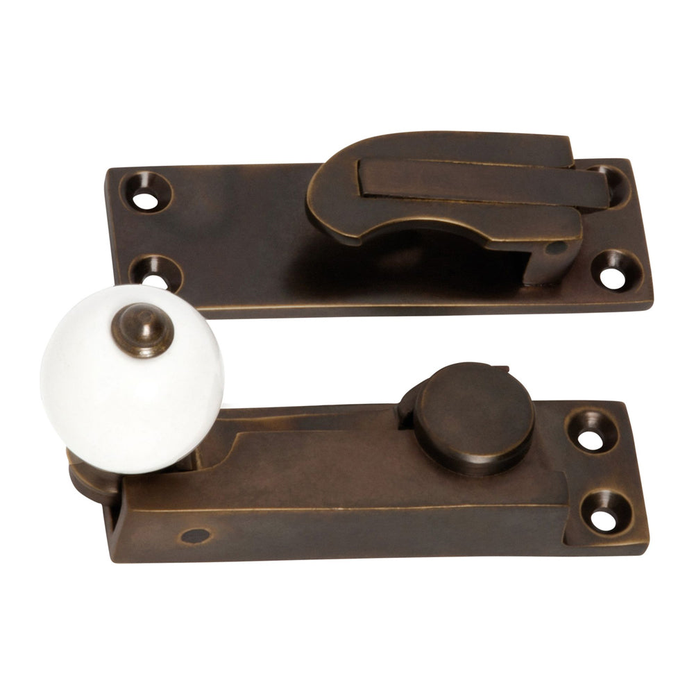Tradco Sash Fastener Porcelain Ball Antique Brass 2301