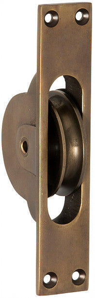 Restocking Soon: ETA Early October - Tradco 2306AB Sash Pulley Antique Brass 25x125mm