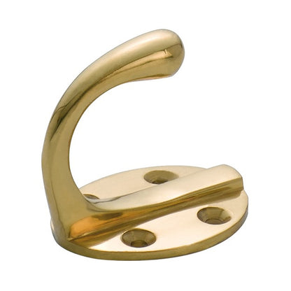 Tradco Single Robe Hook Oval Backplate Polished Brass 3923