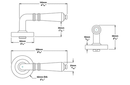 Iver Sarlat Door Lever Handle on Round Rose Entrance Kit Key/Thumb - Available in Various Finishes