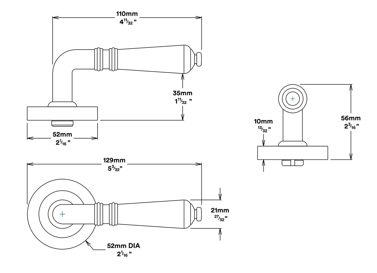 Iver Sarlat Door Lever Handle on Round Rose Passage Kit - Available in Various Finishes