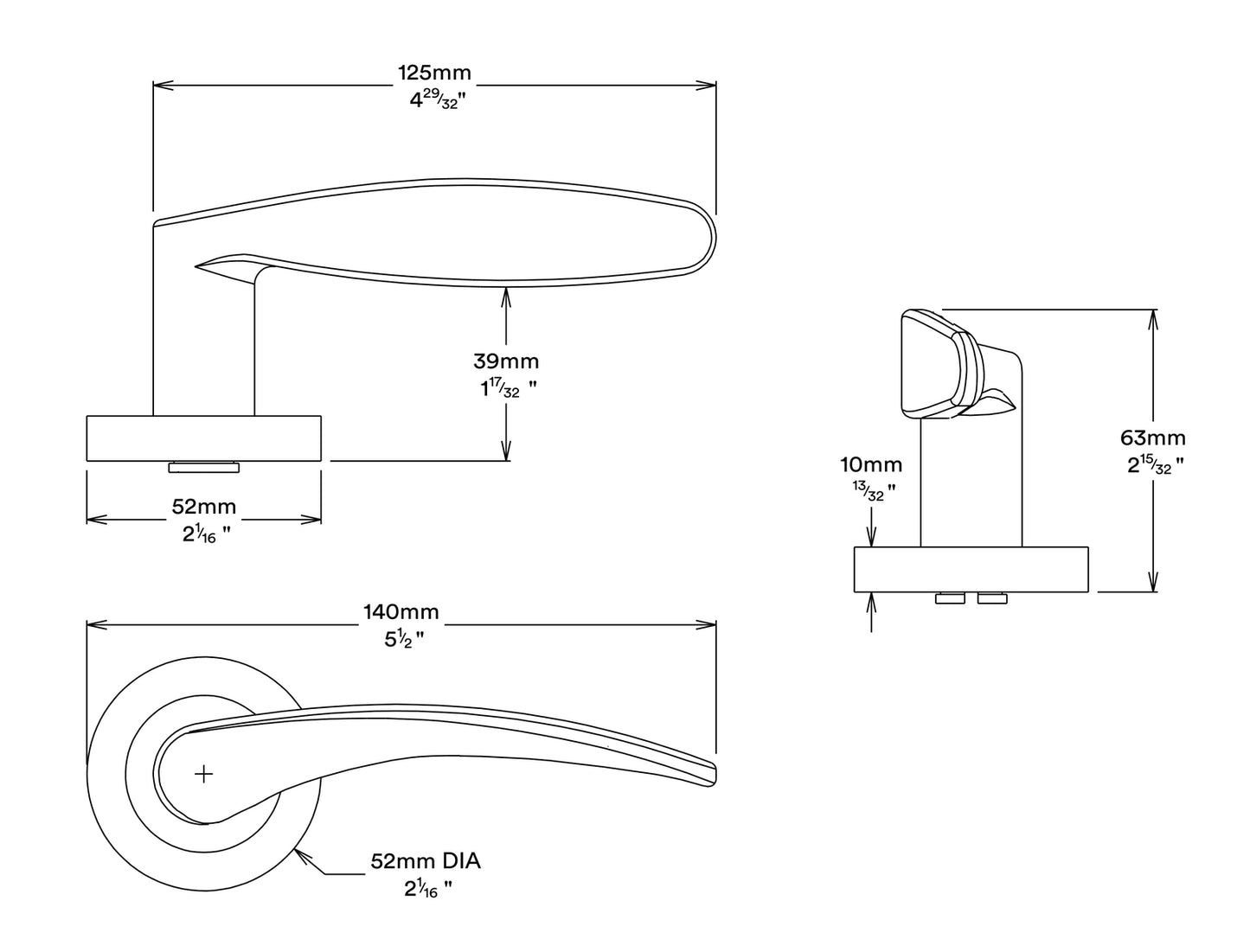 Iver Oxford Door Lever Handle on Round Rose Passage Kit - Available in Various Finishes