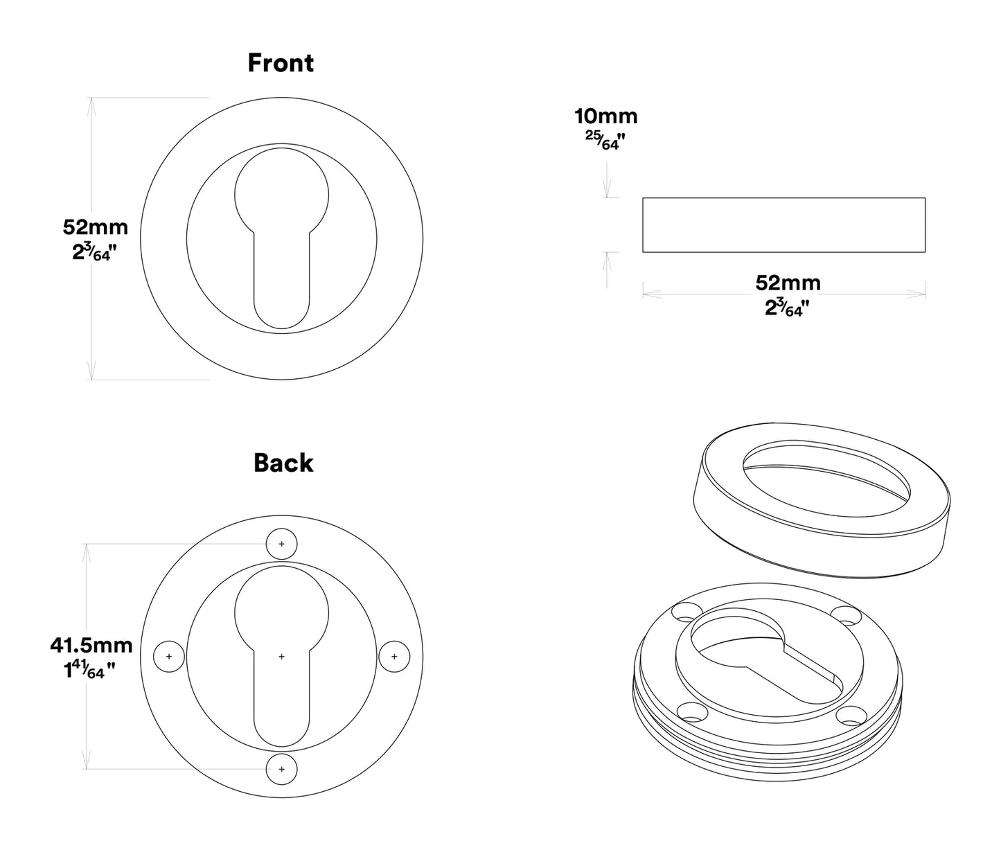 Iver Forged Round Euro Escutcheon 52mm - Available in Various Finishes