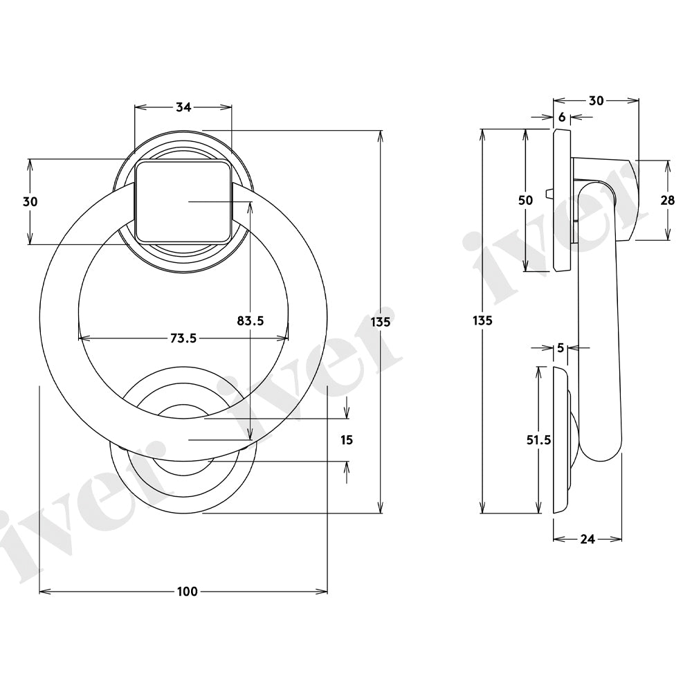 Iver Ring Door Knocker Rear Fix - Available in Various Finishes