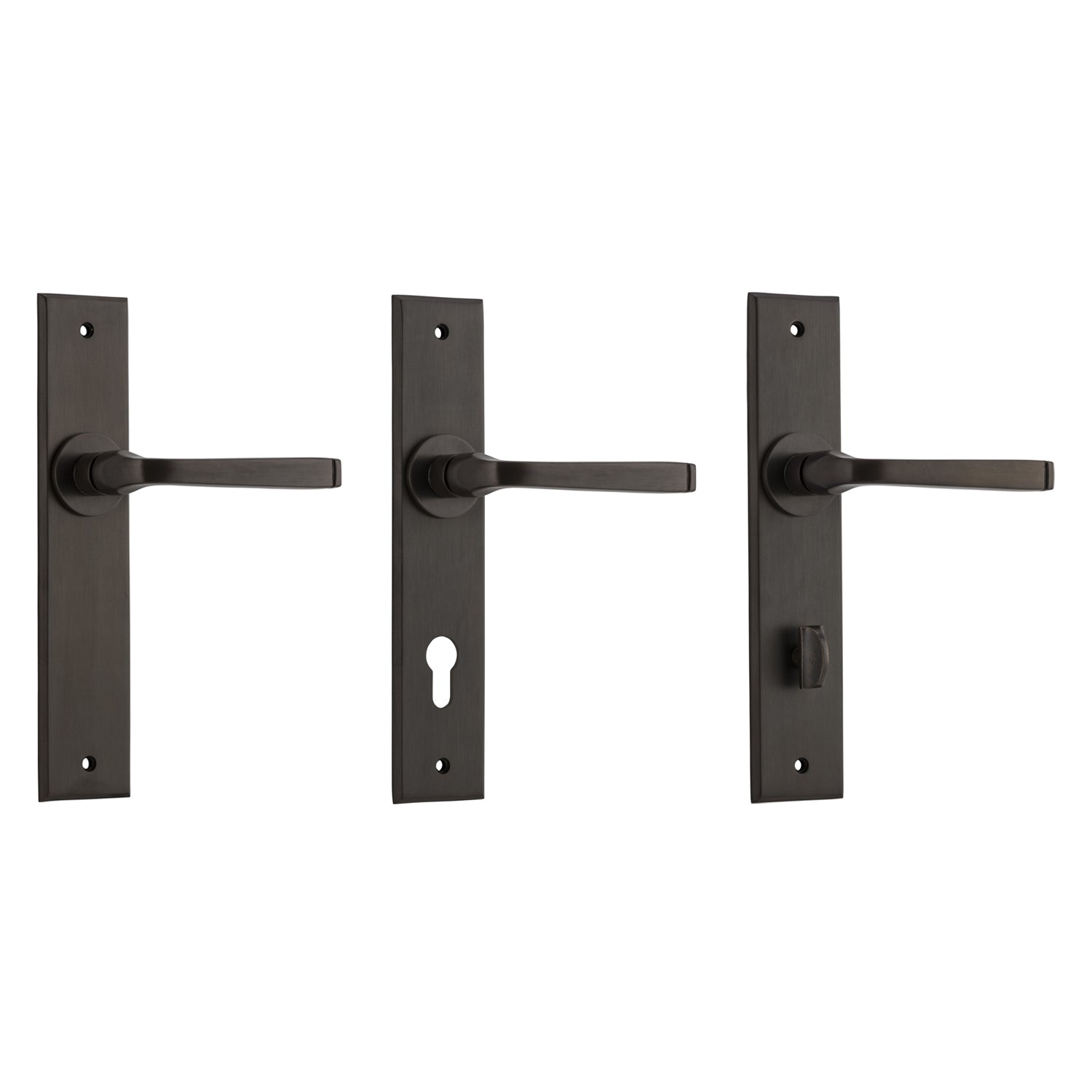 Iver Annecy Door Lever Handle on Chamfered Backplate Signature Brass