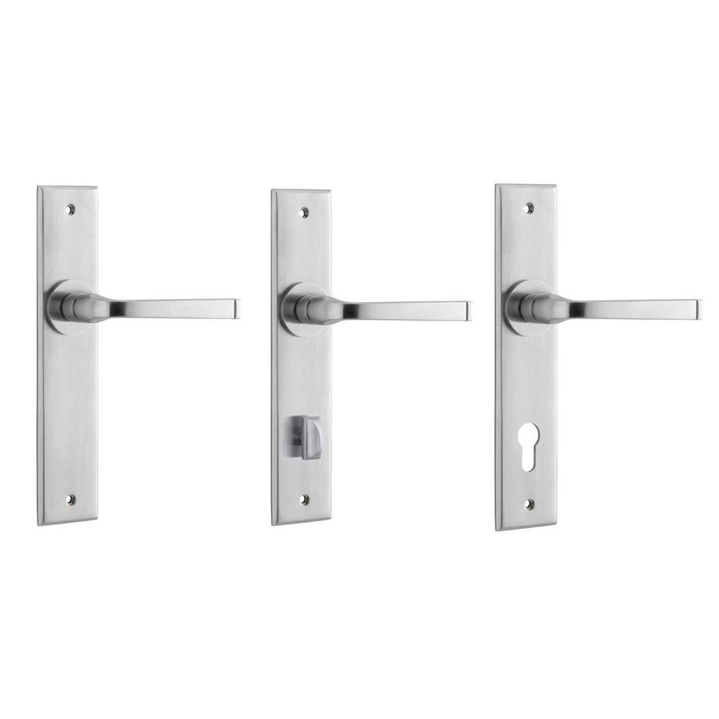 Iver Annecy Door Lever Handle on Chamfered Backplate Brushed Chrome - Customise to your Needs