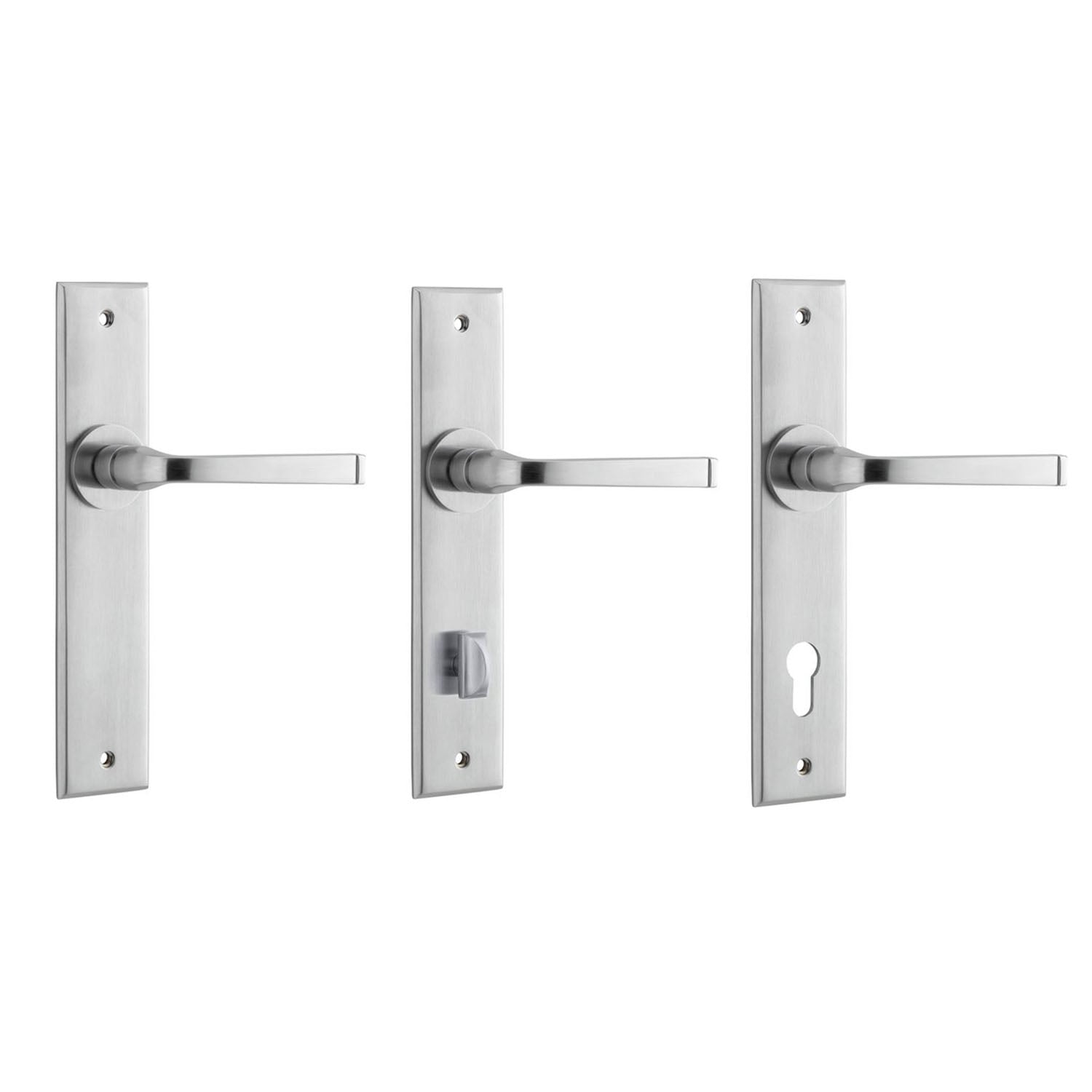 Iver Annecy Door Lever Handle on Chamfered Backplate Brushed Chrome - Customise to your Needs