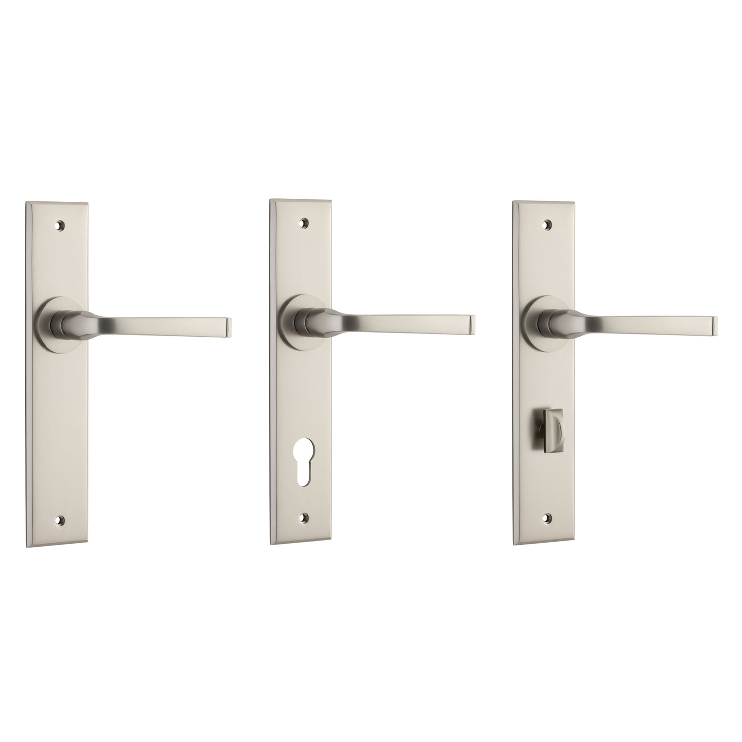 Iver Annecy Door Lever Handle on Chamfered Backplate Satin Nickel ...
