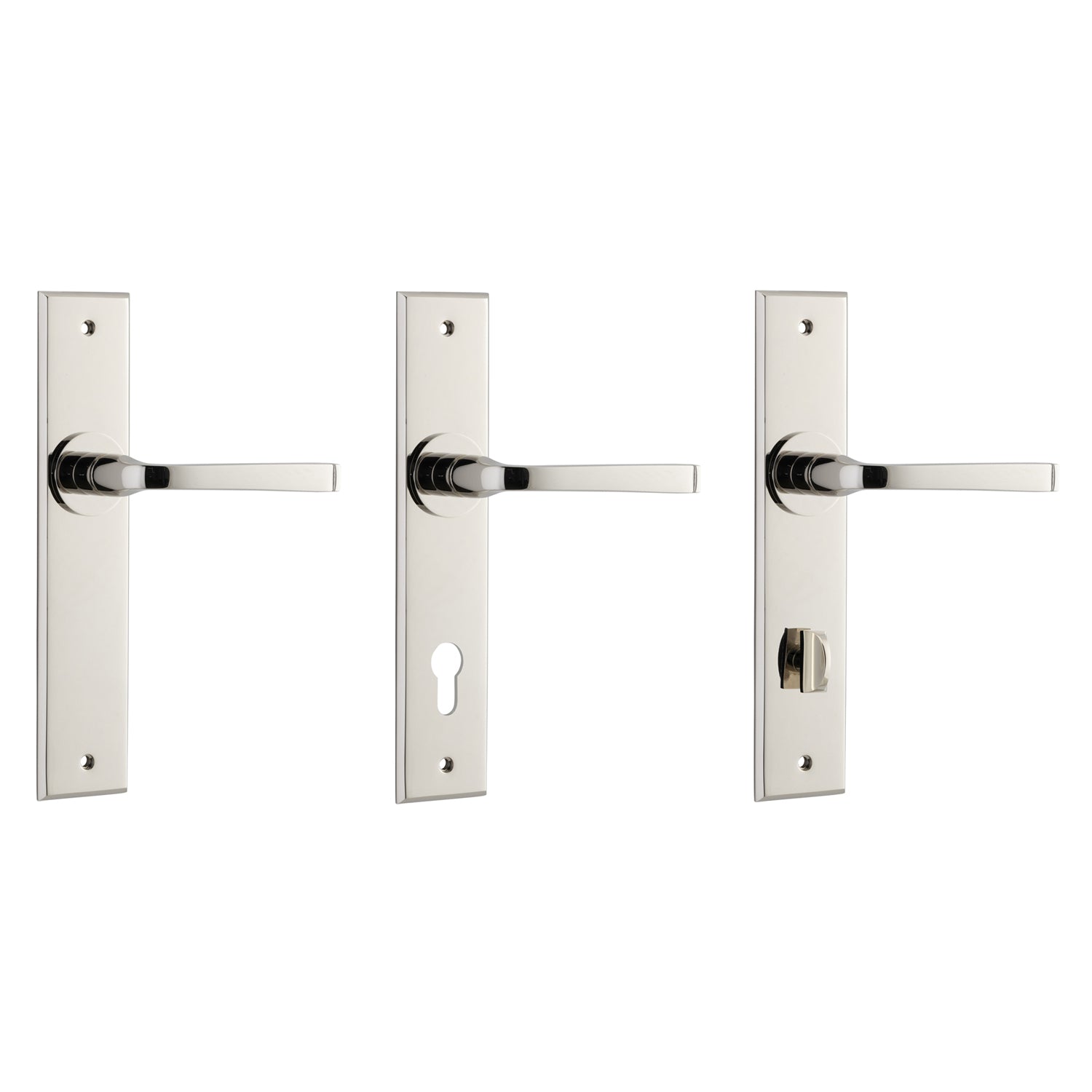 Iver Annecy Door Lever Handle on Chamfered Backplate Polished Nickel