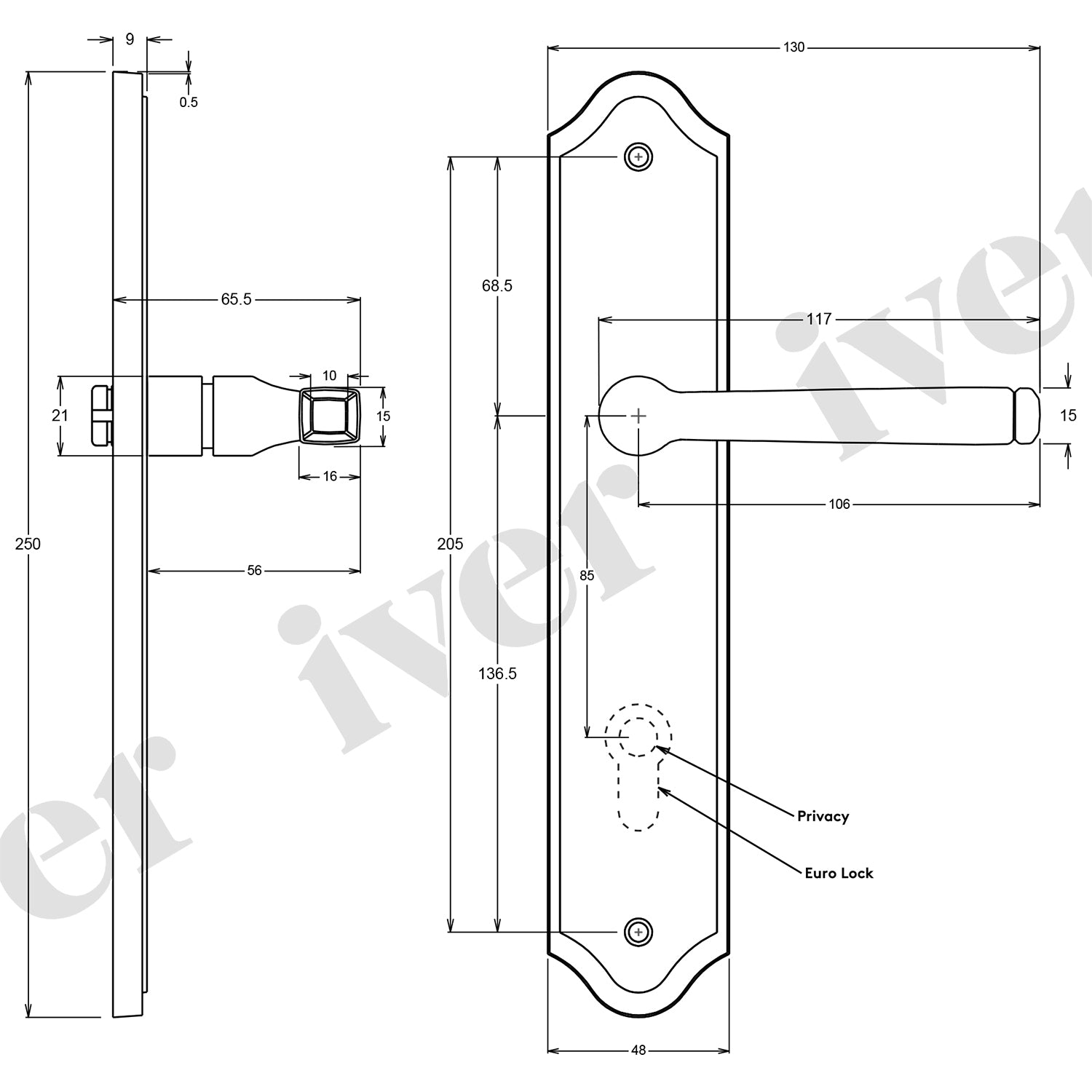 Iver Annecy Door Lever Handle on Shouldered Backplate Polished Brass