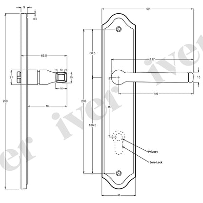 Iver Annecy Door Lever Handle on Shouldered Backplate Polished Brass