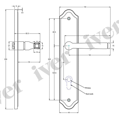 Iver Annecy Door Lever Handle on Shouldered Backplate Satin Nickel