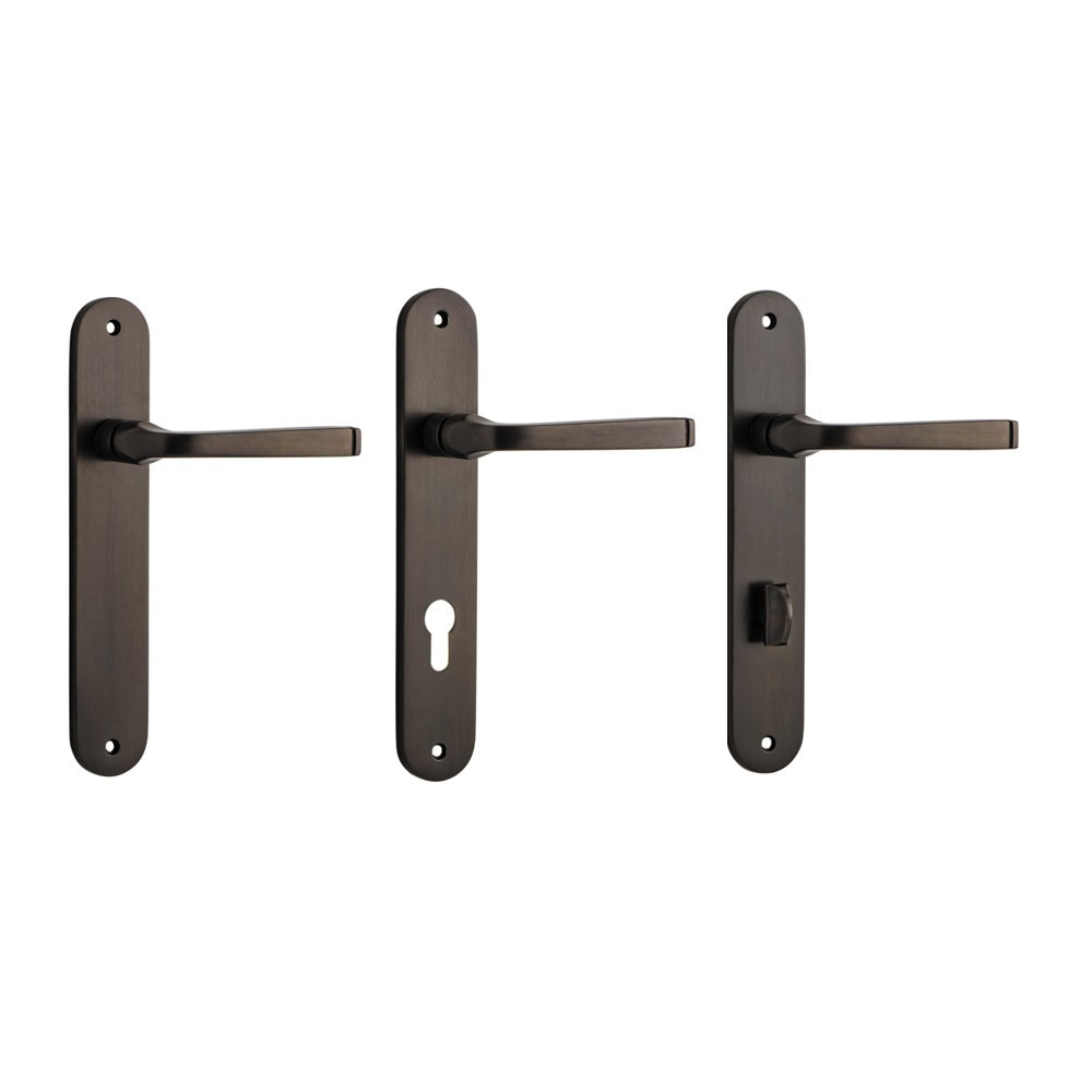 Iver Annecy Door Lever Handle on Oval Backplate Signature Brass