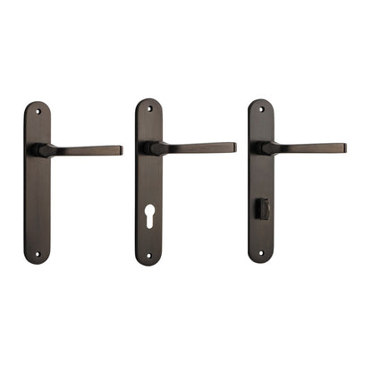 Iver Annecy Door Lever Handle on Oval Backplate Signature Brass