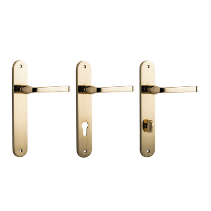 Iver Annecy Door Lever Handle on Oval Backplate Polished Brass