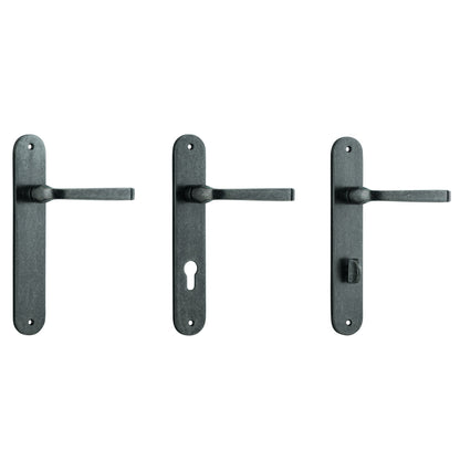 Iver Annecy Door Lever Handle on Oval Backplate Distressed Nickel