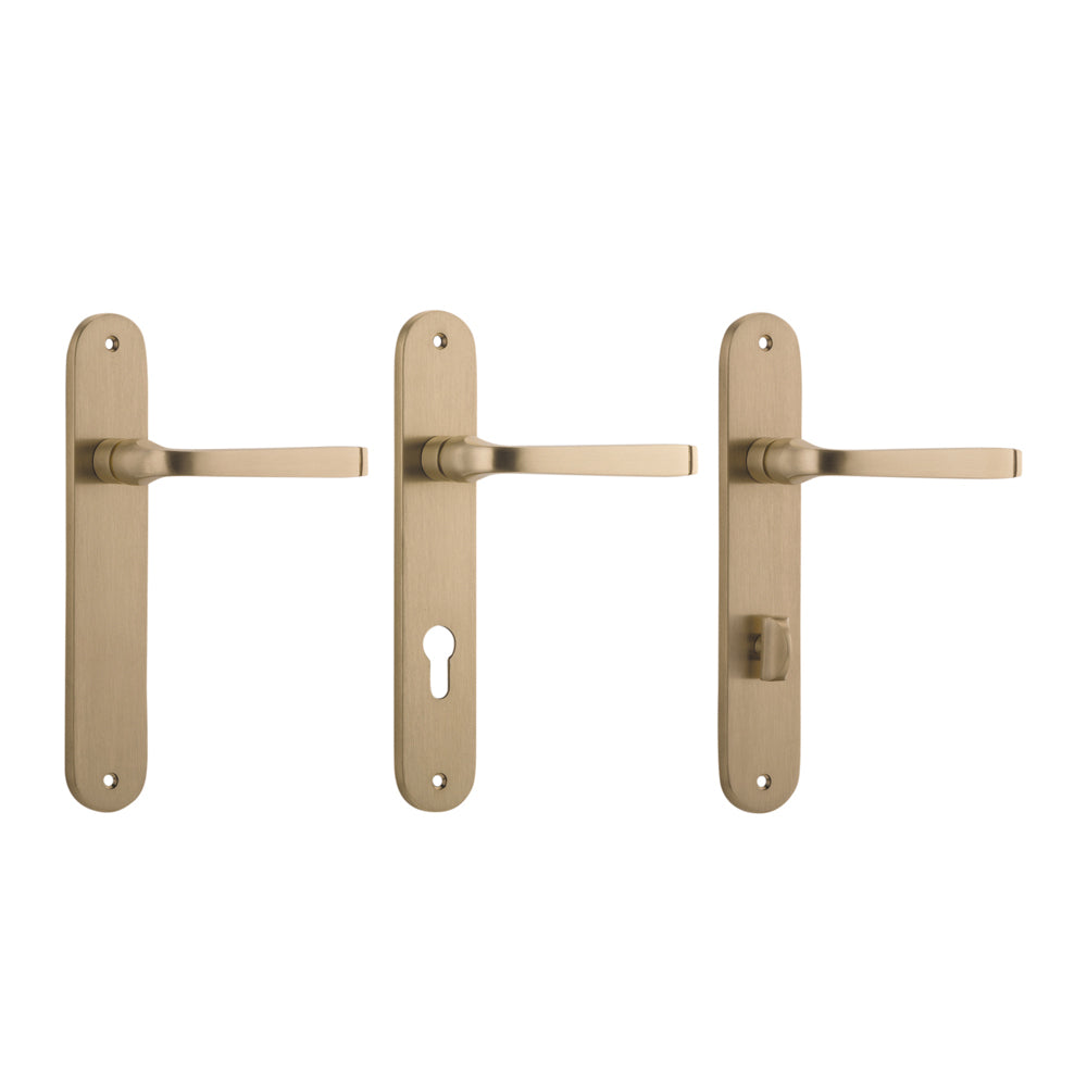 Iver Annecy Door Lever Handle on Oval Backplate Brushed Brass | Keeler ...