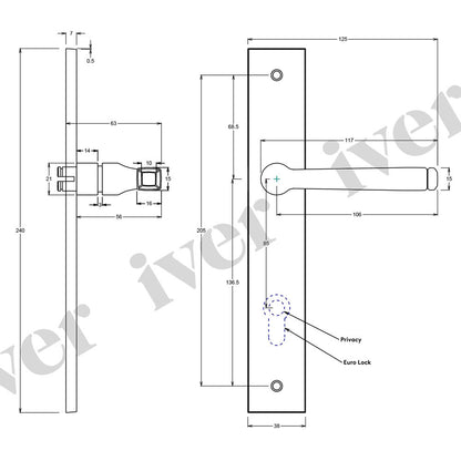 Iver Annecy Door Lever Handle on Rectangular Backplate Signature Brass