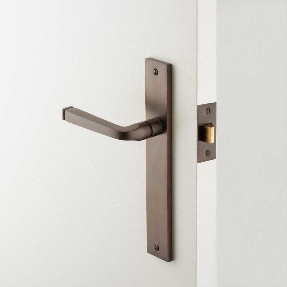 Iver Annecy Door Lever Handle on Rectangular Backplate Satin Nickel