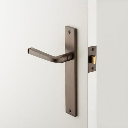 Iver Annecy Door Lever Handle on Rectangular Backplate Satin Nickel