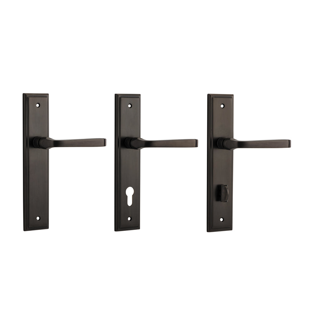 Iver Annecy Door Lever Handle on Stepped Backplate Signature Brass
