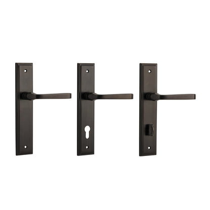 Iver Annecy Door Lever Handle on Stepped Backplate Signature Brass