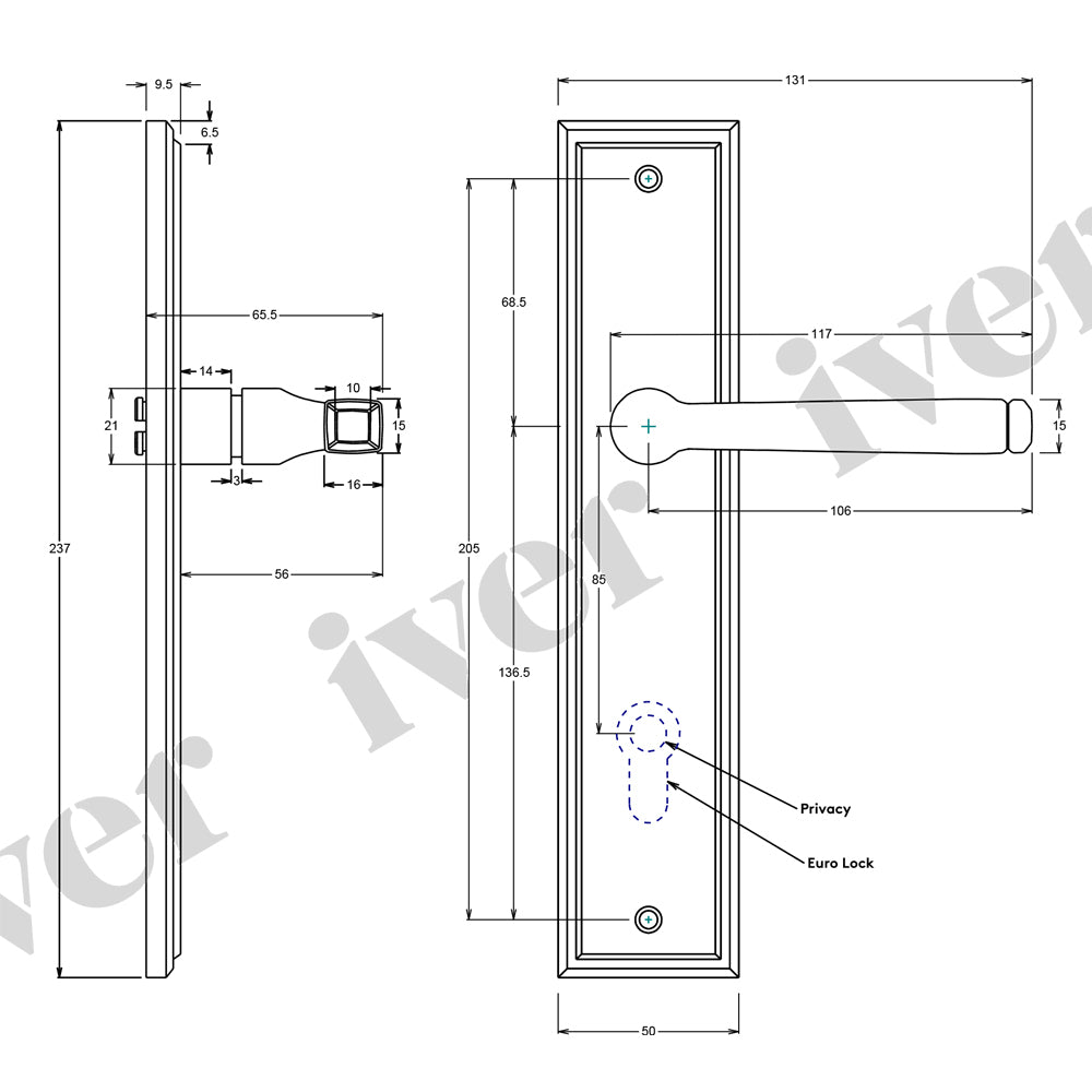 Iver Annecy Door Lever Handle on Stepped Backplate Matt Black