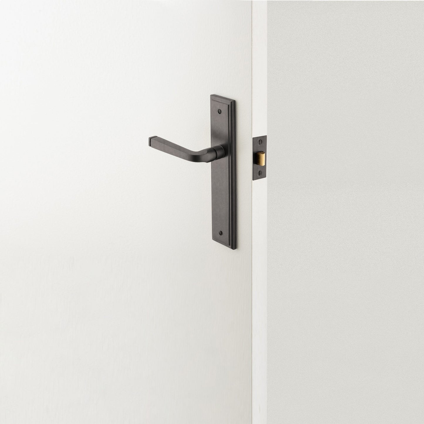 Iver Annecy Door Lever Handle on Stepped Backplate Distressed Nickel