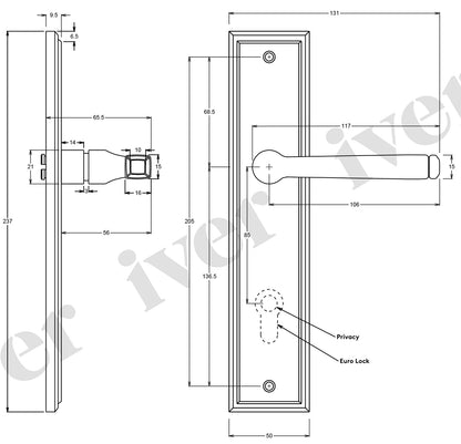 Iver Annecy Door Lever Handle on Stepped Backplate Distressed Nickel