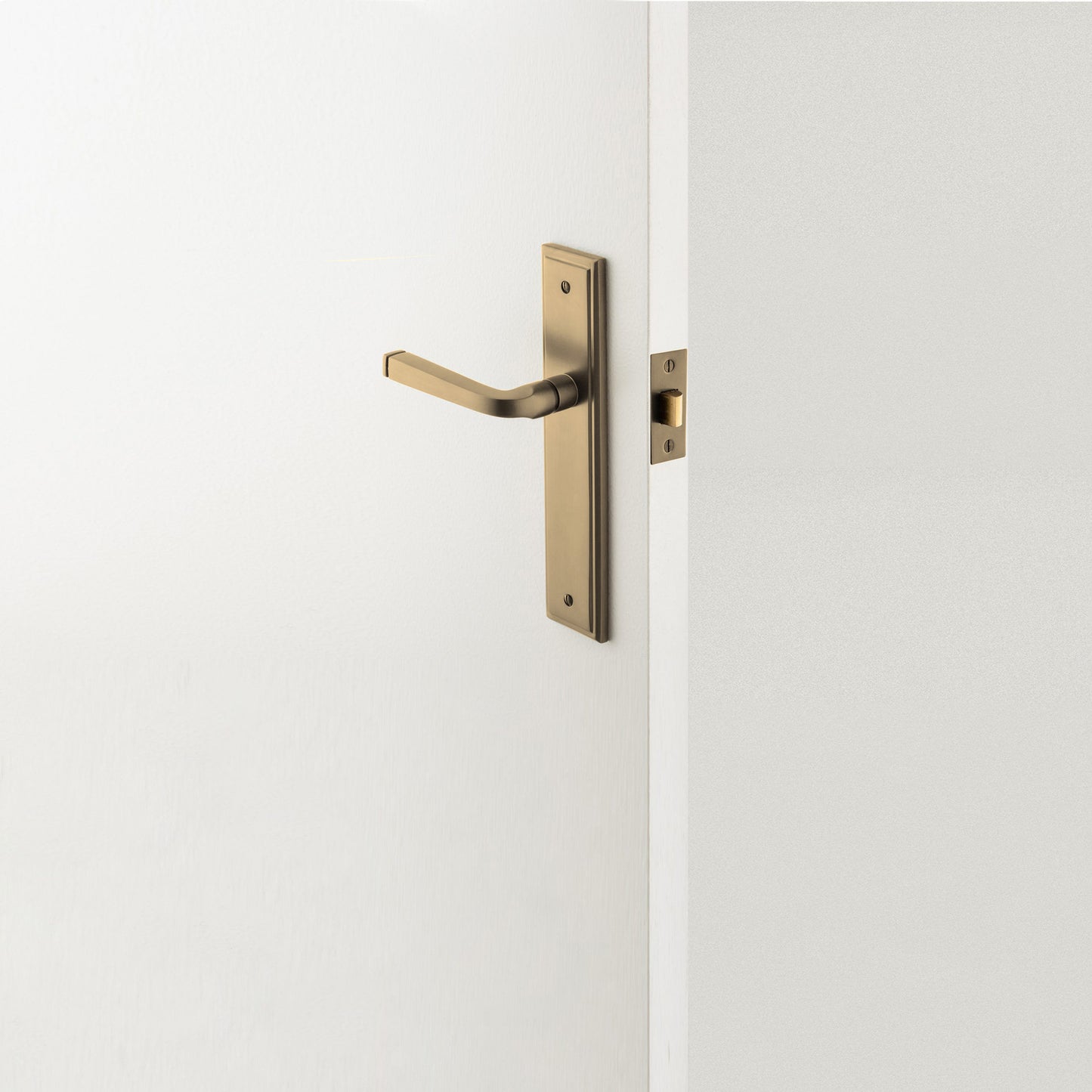 Iver Annecy Door Lever Handle on Stepped Backplate Brushed Brass