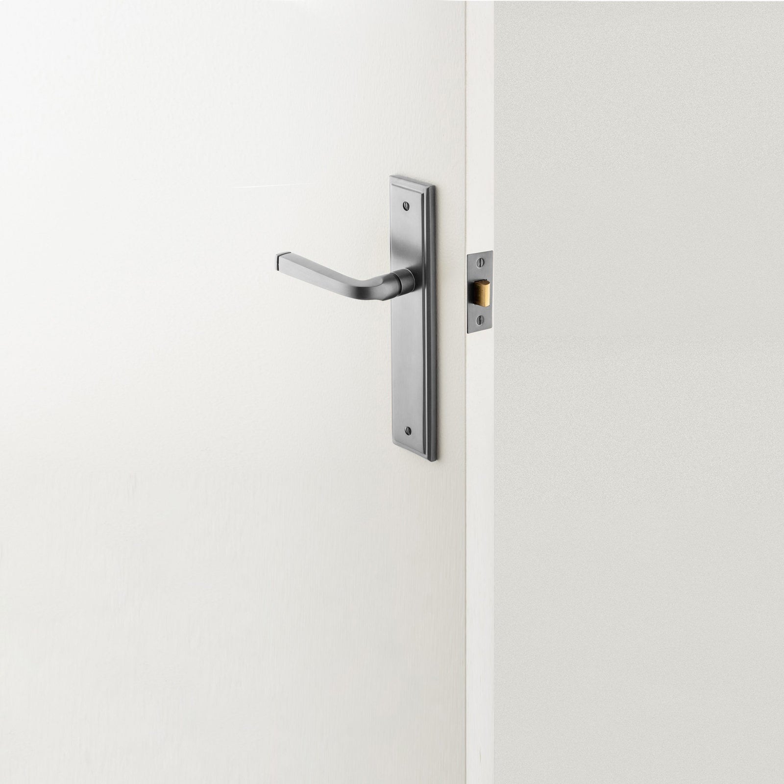 Iver Annecy Door Lever Handle on Stepped Backplate Brushed Chrome