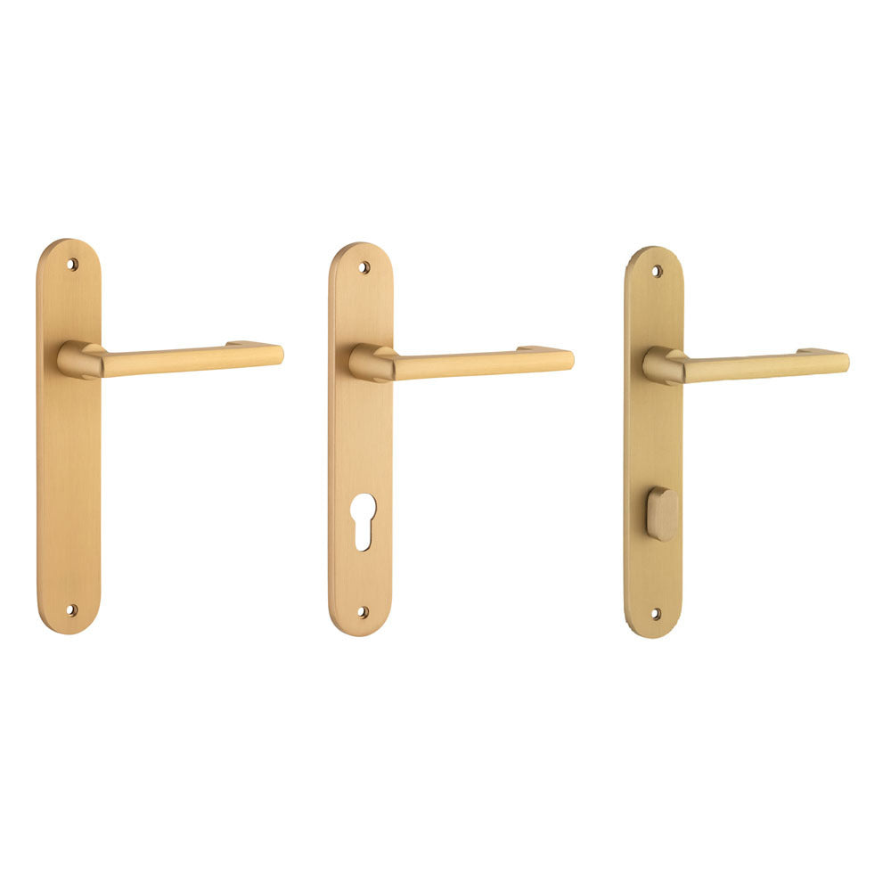 Iver Baltimore Return Door Lever Handle on Oval Backplate Brushed Brass