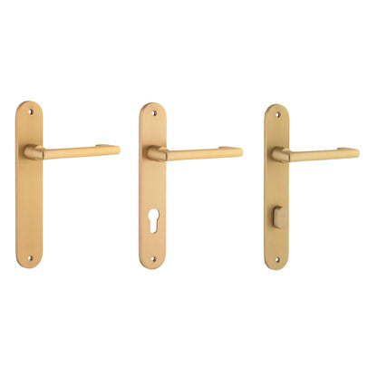 Iver Baltimore Return Door Lever Handle on Oval Backplate Brushed Brass