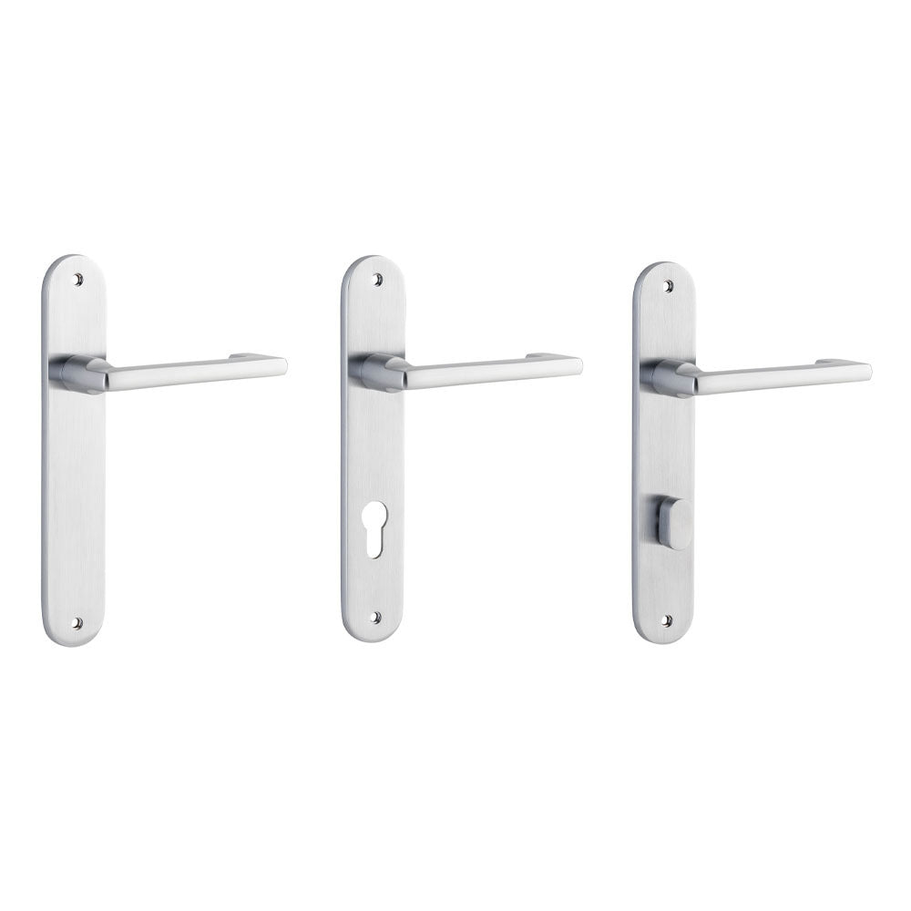 Iver Baltimore Return Door Lever Handle on Oval Backplate Brushed Chrome