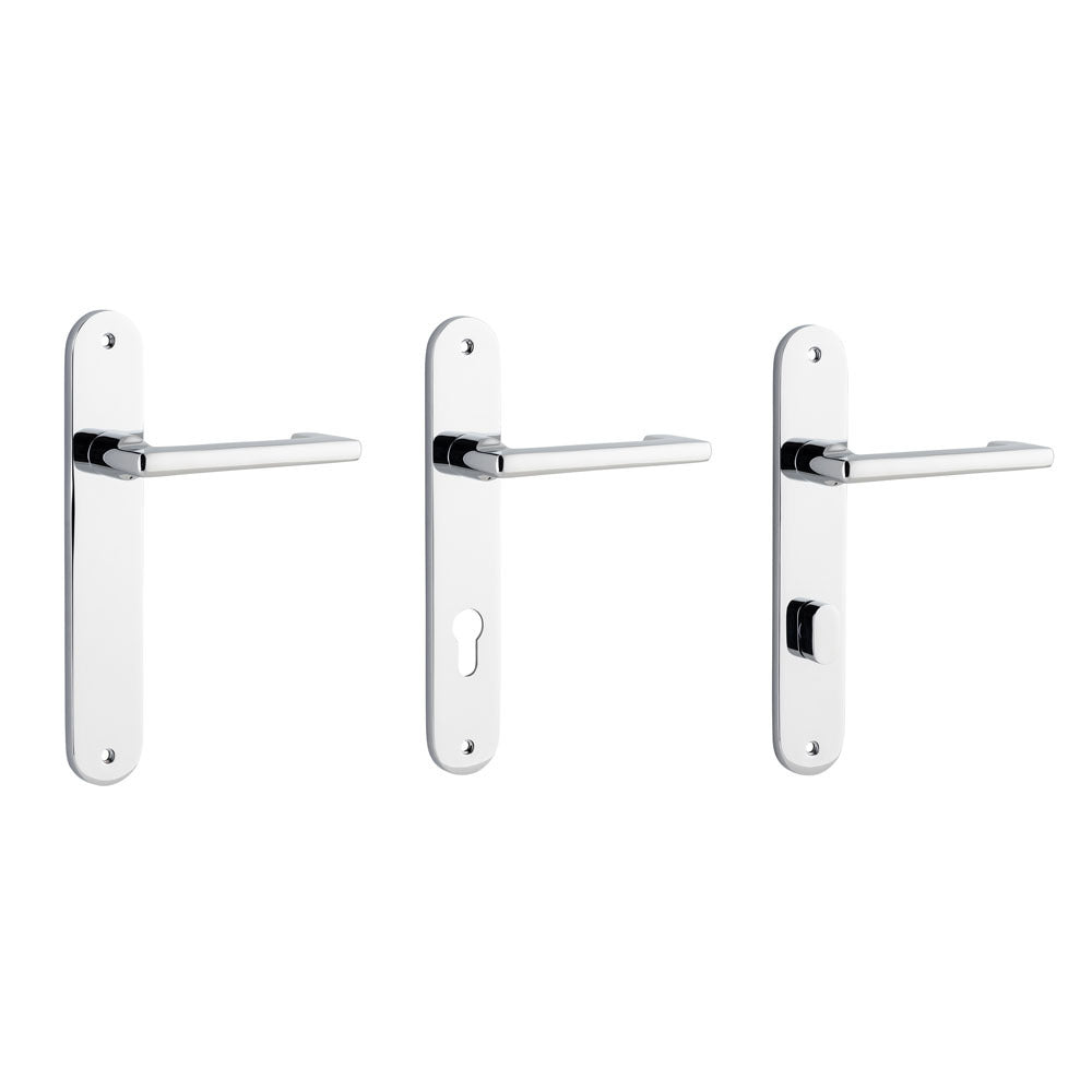 Iver Baltimore Return Door Lever Handle on Oval Backplate Polished Chrome