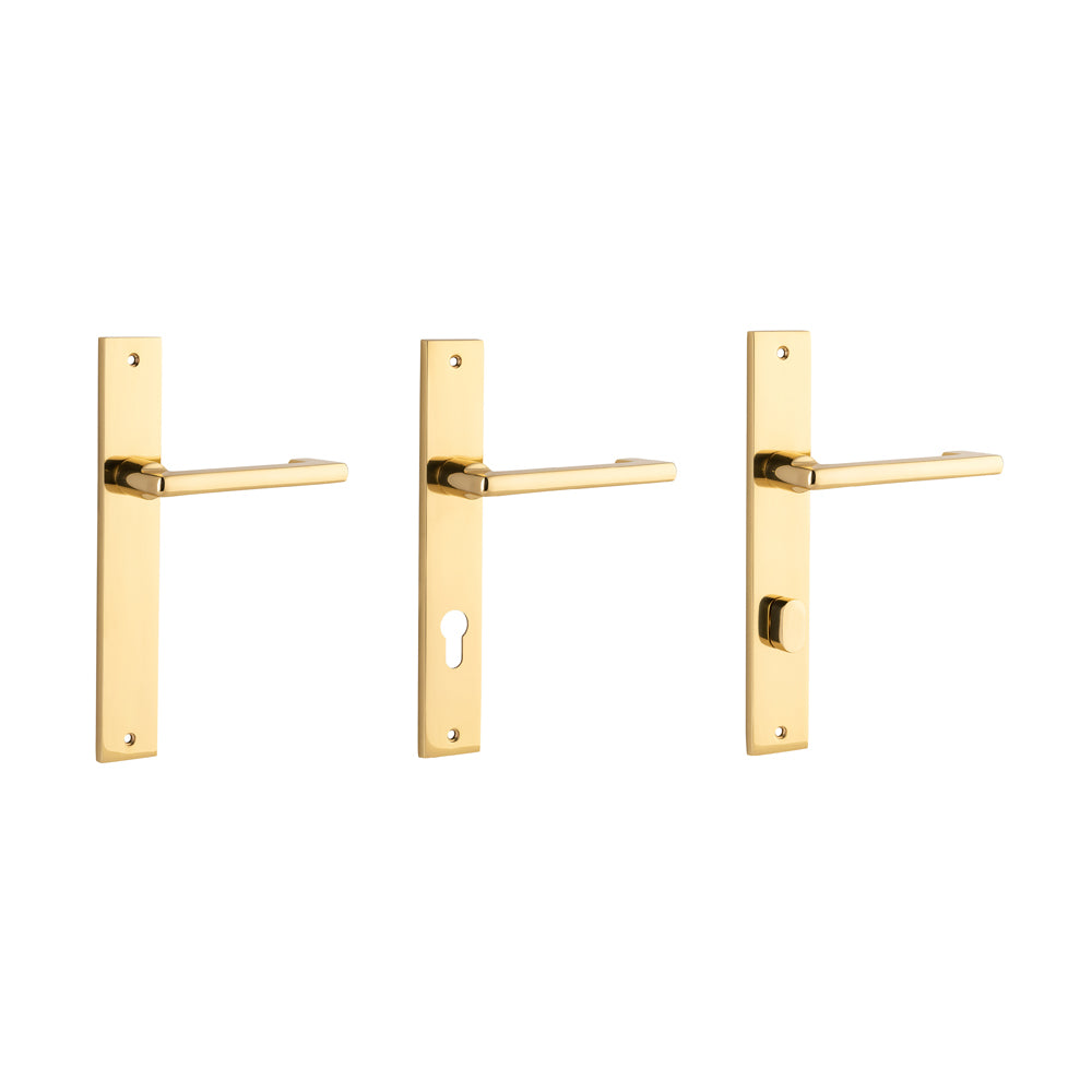 Iver Baltimore Return Door Lever Handle on Rectangular Backplate Polished Brass
