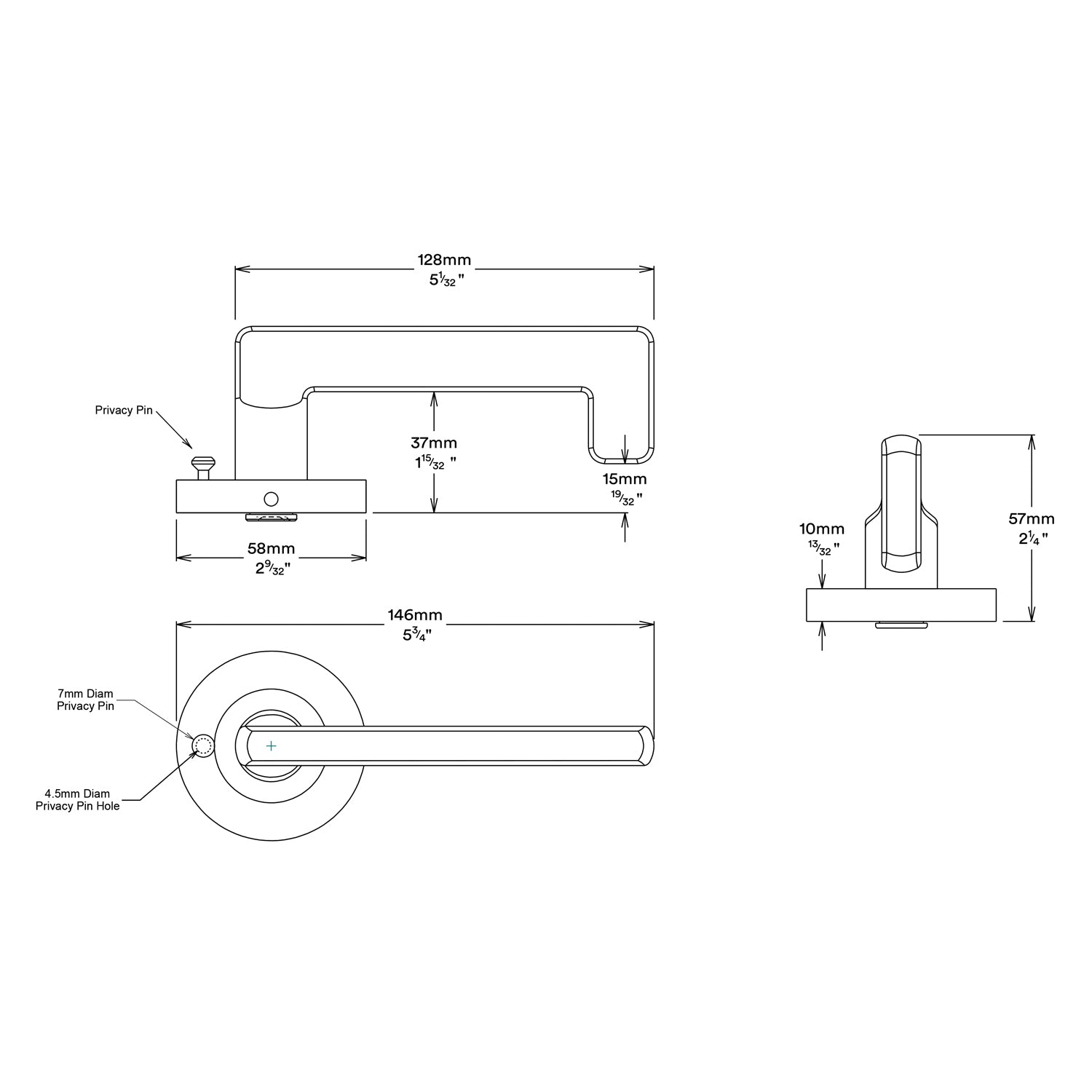 Iver Baltimore Return Door Lever Handle on Round Rose Inbuilt Privacy