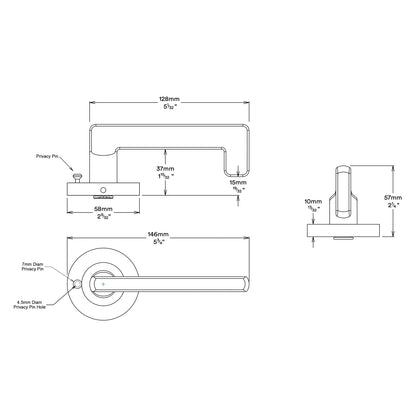 Iver Baltimore Return Door Lever Handle on Round Rose Inbuilt Privacy