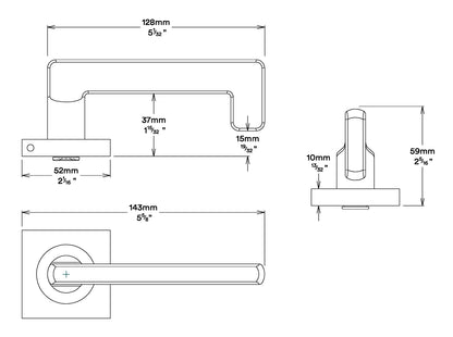 Iver Baltimore Return Door Lever Handle on Square Rose
