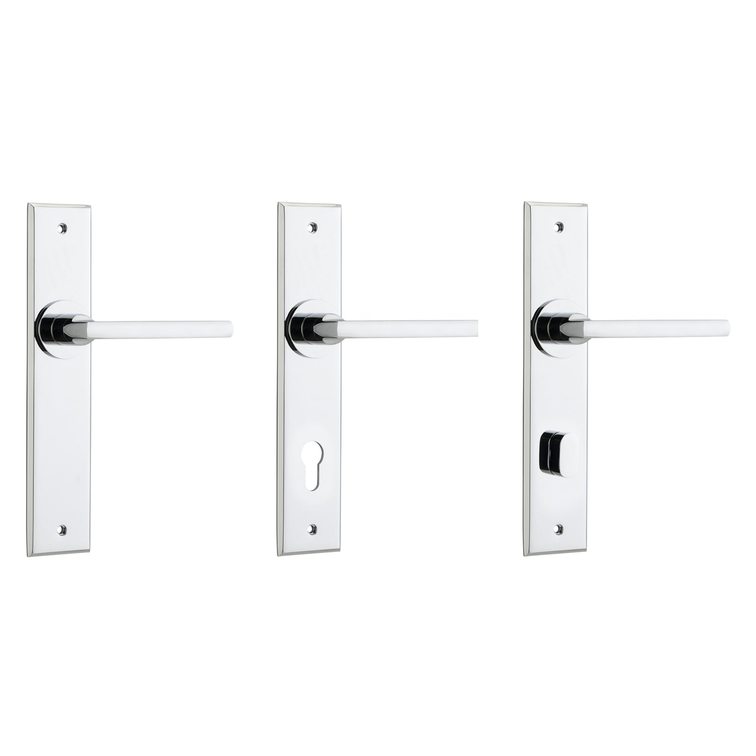 Iver Baltimore Door Lever Handle on Chamfered Backplate Polished Chrome
